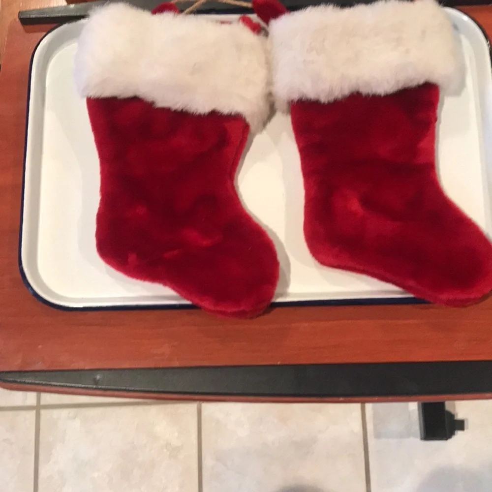 White Fur Trimmed & Red Velvet Stockings